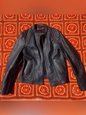 Vintage 90s Y2K First Classics black leather motorcycle jacket moto bikercore